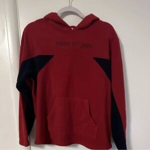 Tommy Girl Jeans Red Navy Colorblock Pullover Hoodie XL Women's Fleece